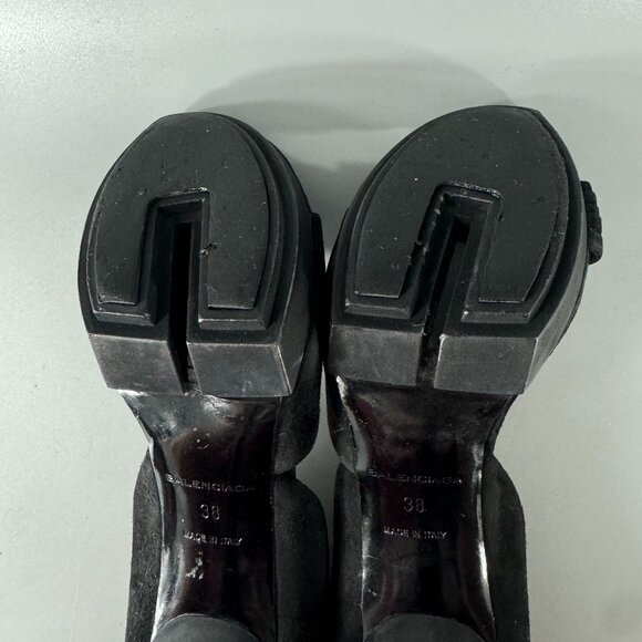 Authentic Balenciaga Strappy Open-Toe Black Suede Pumps, Size 38